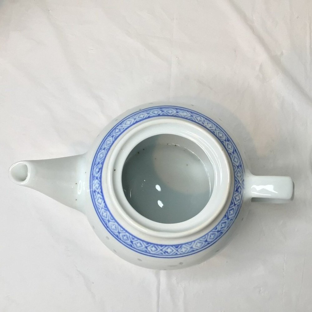 Vintage Mid-Century Porcelain Rice Flower Teapot Blue/White Tienshan Vase - Picture 4 of 9